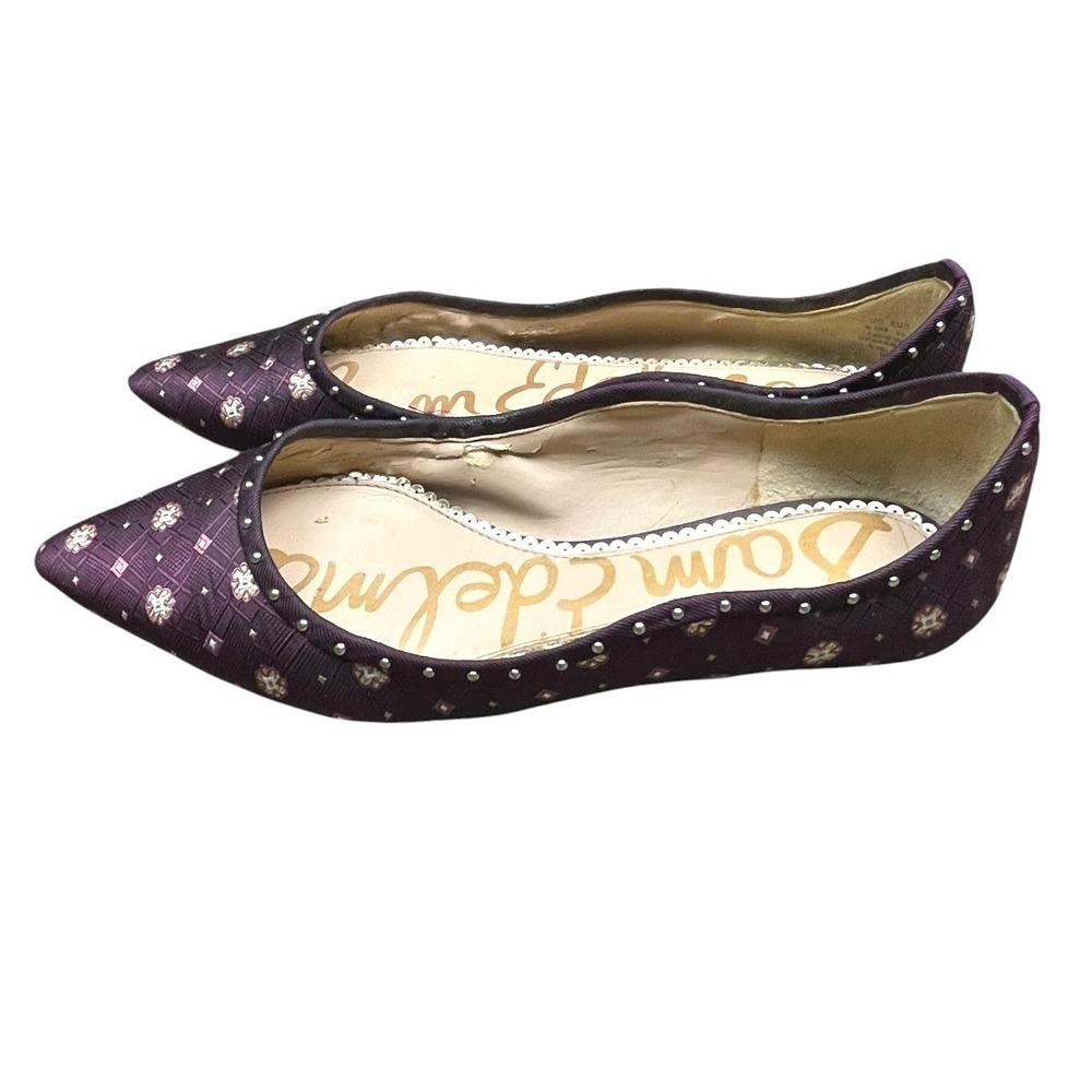 Sam Edelman Women Purple Pointed Toe Flats Size 6.5 Jacquard Studded Floral - Picture 4 of 13